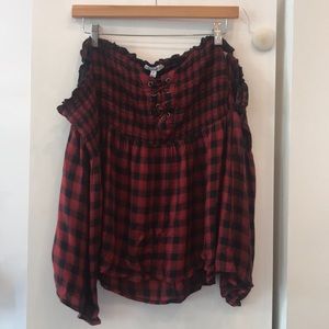 Plaid Cold Shoulder Top